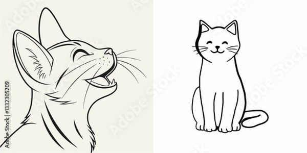 Fototapeta happy cat kitten stretching draw line