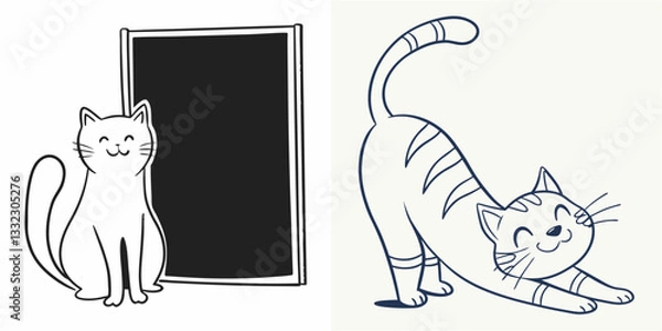 Obraz happy cat kitten stretching draw line