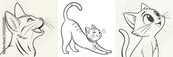 Fototapeta happy cat kitten stretching draw line