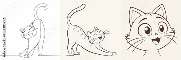 Obraz happy cat kitten stretching draw line