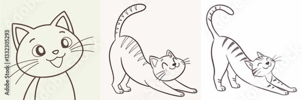 Obraz happy cat kitten stretching draw line