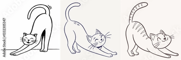 Obraz happy cat kitten stretching draw line