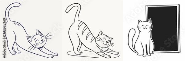 Fototapeta happy cat kitten stretching draw line