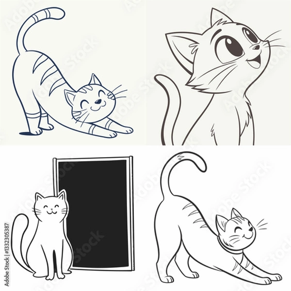 Obraz happy cat kitten stretching draw line