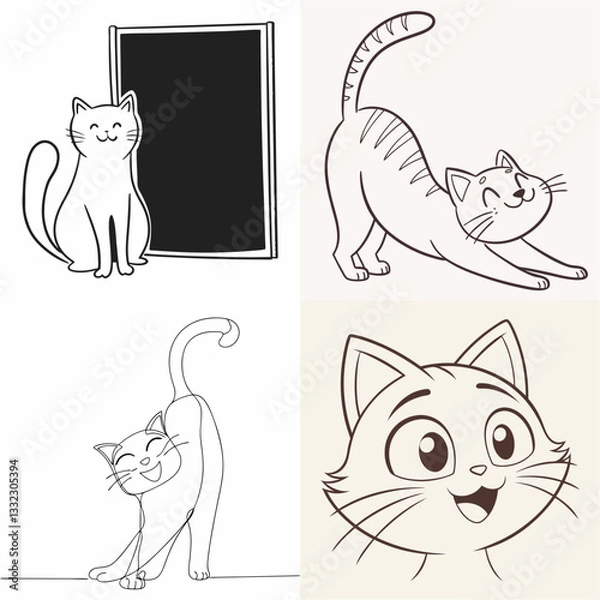 Fototapeta happy cat kitten stretching draw line