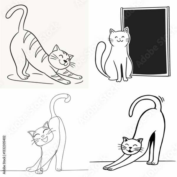 Fototapeta happy cat kitten stretching draw line