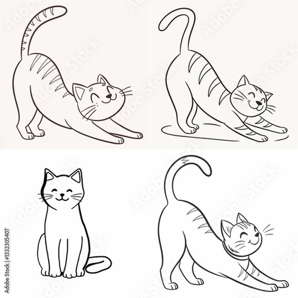 Obraz happy cat kitten stretching draw line