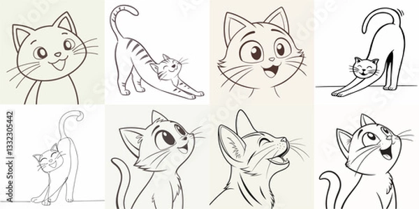 Fototapeta happy cat kitten stretching draw line