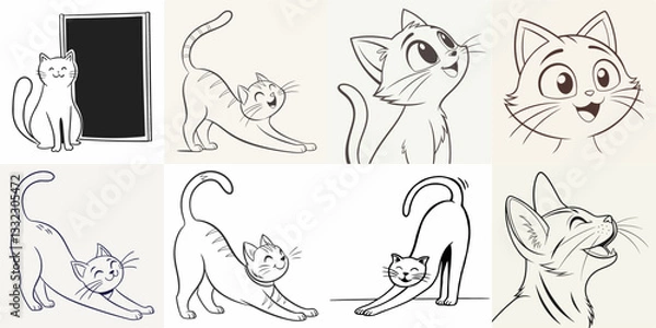 Fototapeta happy cat kitten stretching draw line