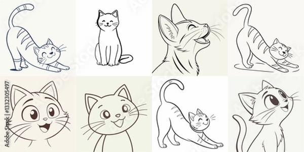 Obraz happy cat kitten stretching draw line