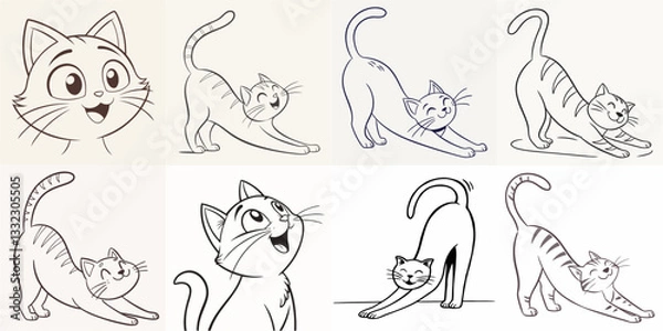 Fototapeta happy cat kitten stretching draw line
