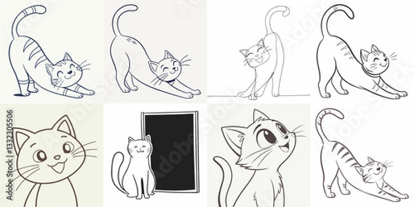 Fototapeta happy cat kitten stretching draw line