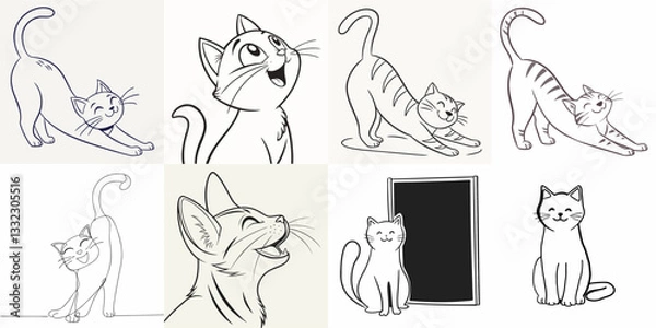 Obraz happy cat kitten stretching draw line