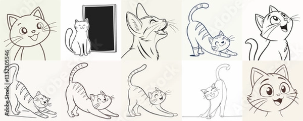 Obraz happy cat kitten stretching draw line