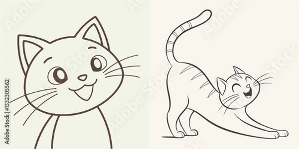Fototapeta happy cat kitten stretching draw line