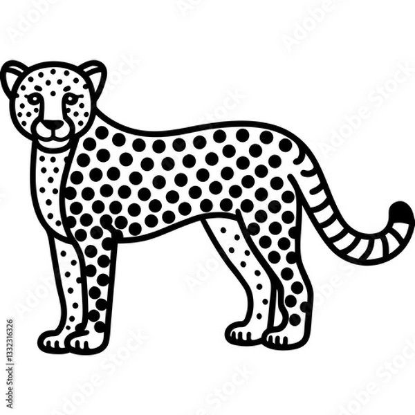 Fototapeta A Majestic Cheetah, Elegantly Rendered In A Bold Black And White Polka Dot Pattern, Stands Proudly, Showcasing Its Powerful Grace And Wild Beauty With A Simple Line Art Style Isolated on Transparent B