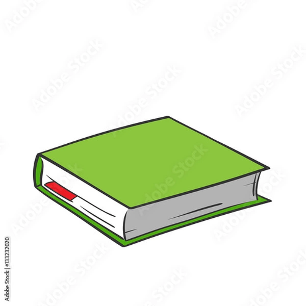 Obraz Cartoon green book with red bookmark on white background. Vector graphics.
