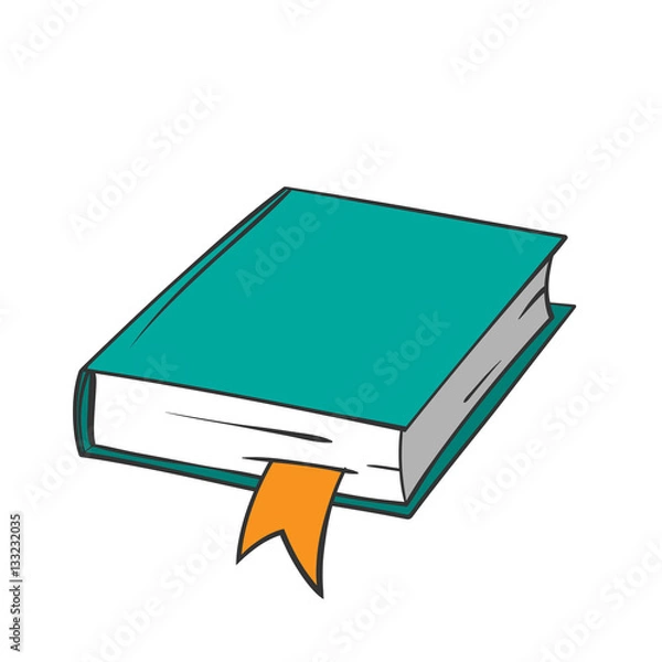 Obraz Cartoon green book with orange bookmark on white background. Vector graphics.
