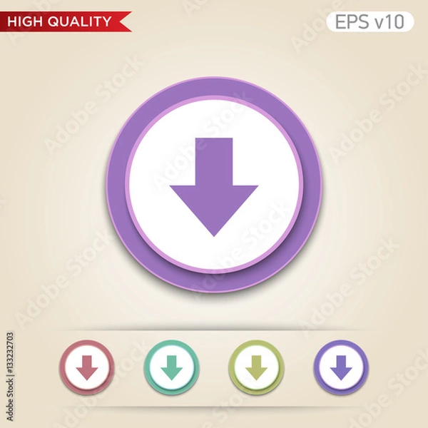 Fototapeta Colored icon or button of down arow symbol with background