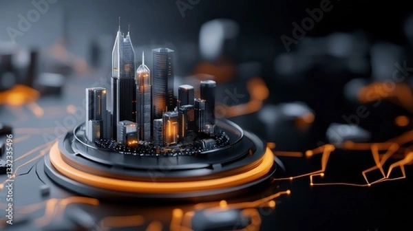Obraz Futuristic Cityscape: Glowing Metropolis at Night