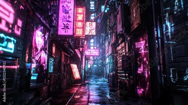 Fototapeta Cyberpunk Alleyway: Neon Dreamscapes of a Futuristic City