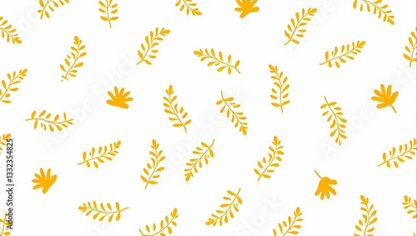 Fototapeta Botanical Calendula and Leaves Seamless Pattern on White Background: Perfect for Spring Textiles, Branding, and Packaging Designs with Space for Customization