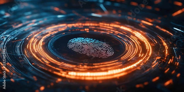 Obraz AI-powered fingerprint recognition, biometric data security, digital security system, Digital fingerprint scan, biometric data technology, secure data protection with AI