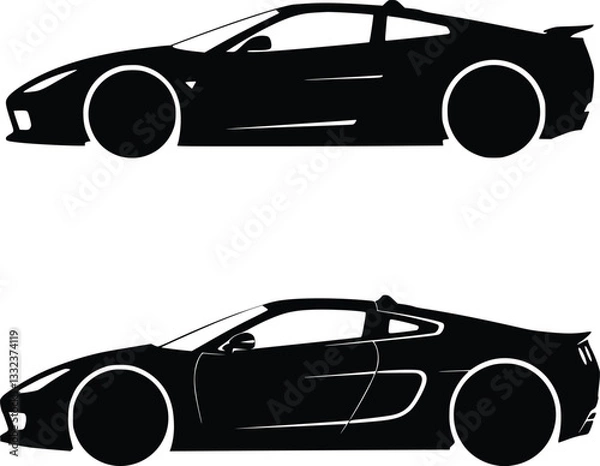 Fototapeta Black silhouette of a sleek sports car with a sharp front end, raised rear, and minimalistic design