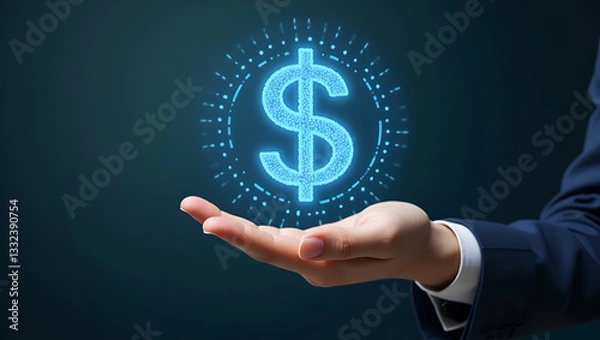 Obraz Holographic Investment Retirement Planning Symbol: A Hand Showcases Future Financial Security