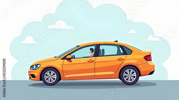 Fototapeta Flat Cartoon car sedan illustration with vibrant colors playful design suitable for childrens media and creative automotive projects concept as Cartoon car sedan illustration with vibrant colors playf