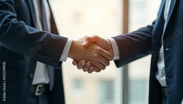 Fototapeta Flat Vector Illustration of Business People Shaking Hands: Symbolizing Professional Deals and Agreements in a Collaborative Work Environment