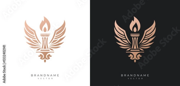 Fototapeta Torch vector design silhouette, luxury trophy cup illustration with flame designs, elegant shapes, olympic torch variations, stylized wings symbols