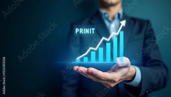 Fototapeta Hand Manipulating Holographic Growth Charts: Visualizing Profit and Revenue Trends for Business Expansion - Stock Photo Concept with Empty Space for Customization