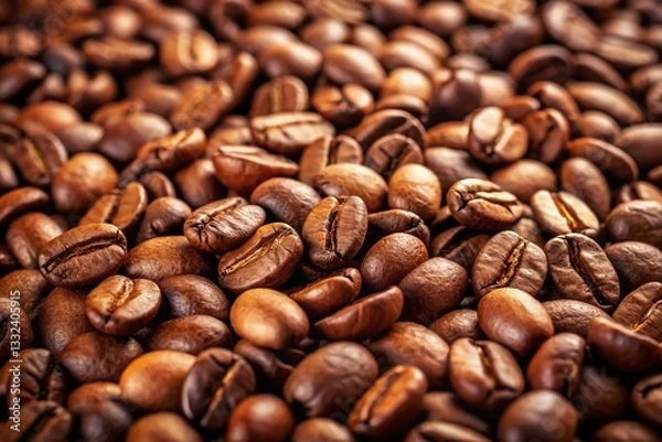 Fototapeta Top View Coffee Beans: Tilt-Shift Macro Photo with Central Inscription Space