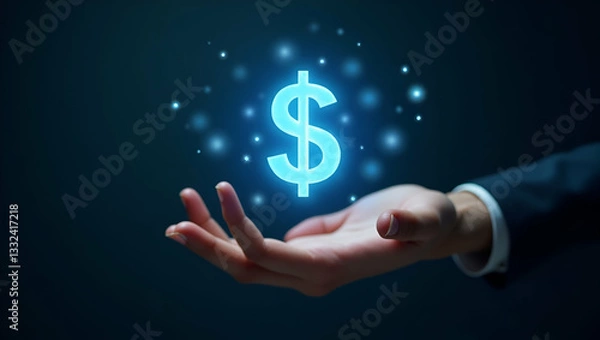 Fototapeta A Hand Showcasing Holographic Investment Strategies for 2026: Visualizing Future Financial Trends Against a Minimalist Background in Stock Photography