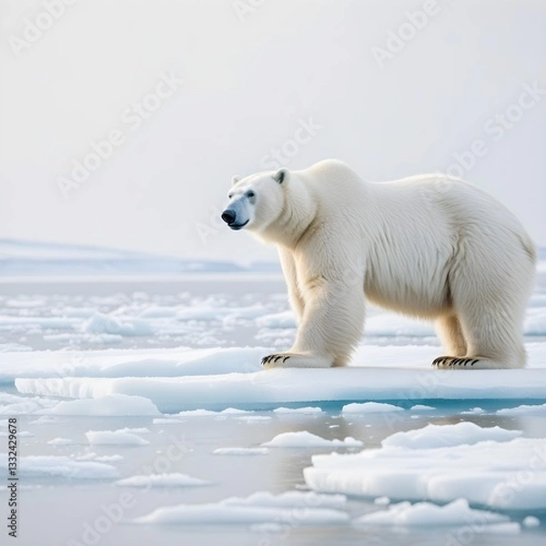 Fototapeta Polar bear on drift ice edge with snow and water in Norway sea. White animal in the nature habitat, Svalbard, Europe. Wildlife scene from nature. 