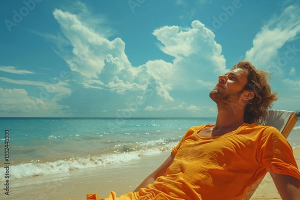 Obraz A man is sitting on a beach chair and smiling