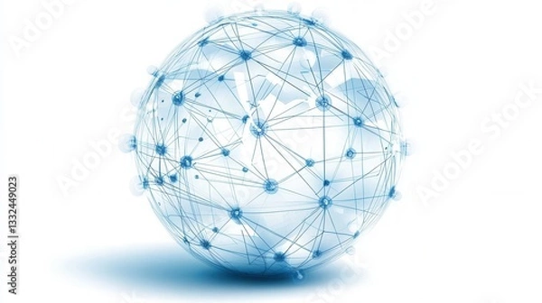 Obraz A digital 3D rendering of a geometric wireframe sphere with an intricate network of interconnected points representing the complex structure and interconnectivity of data technology