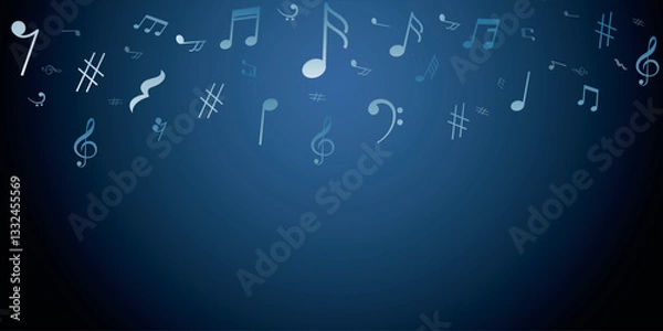 Fototapeta Blue musical notes floating against a dark background creating a vibrant atmosphere
