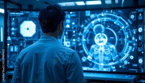 Fototapeta A Doctor using AI for medical diagnosis. Ai generated image
