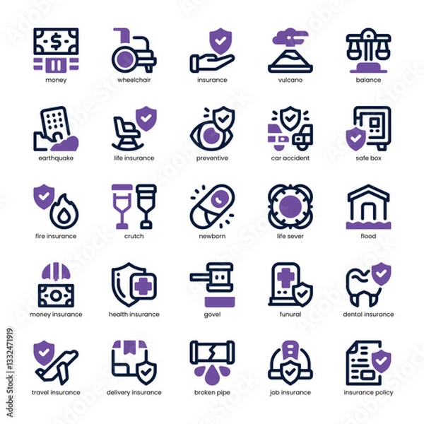 Fototapeta Insurance Icon pack for your website, mobile, presentation, and logo design. Insurance Icon dual tone design. Vector graphics illustration and editable stroke.