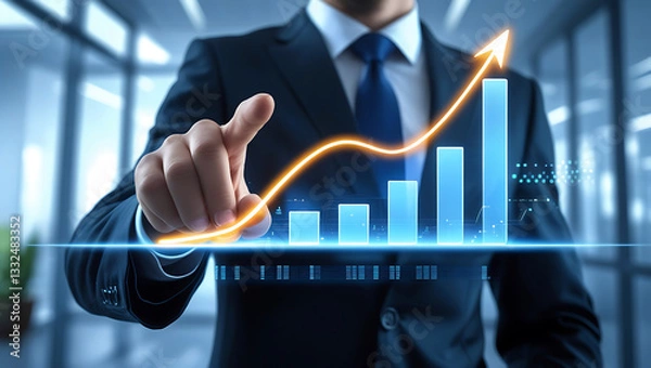 Fototapeta Businessman Interacting with Projected Growth Graph.