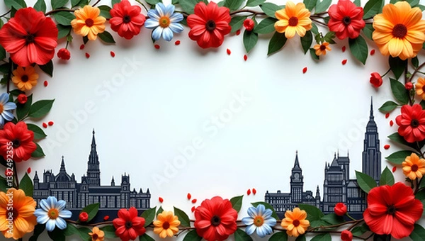 Fototapeta Iconic Australian Landmarks & National Flowers Frame for Australia Day