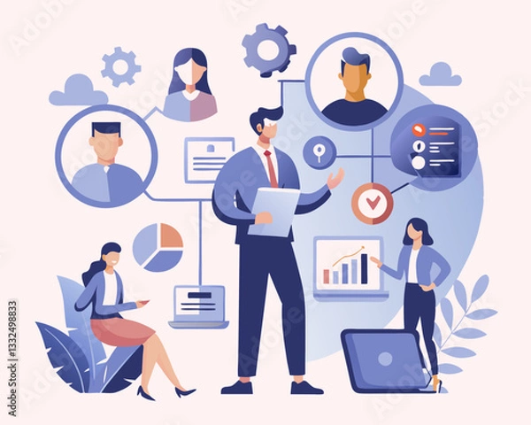 Fototapeta Employee Management System with CRM and Recruitment Application Tracking
