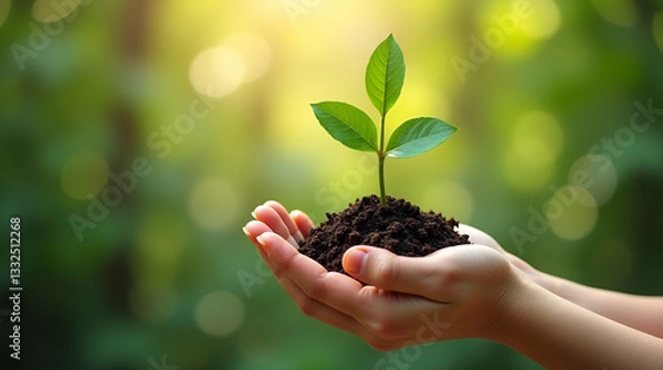 Fototapeta Child's Hand Holding a Small Tree: A Symbol of Environmental Responsibility and Love for Nature on Earth Day - Nurturing Our Planet for a Greener Future