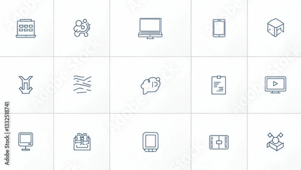 Fototapeta Flat Arrange seamless collage tile sets joining iconic tech silhouettes with subtle circuit lines on white squares perfect for next gen brand imagery concept as Combine circuit inspired lines in backg