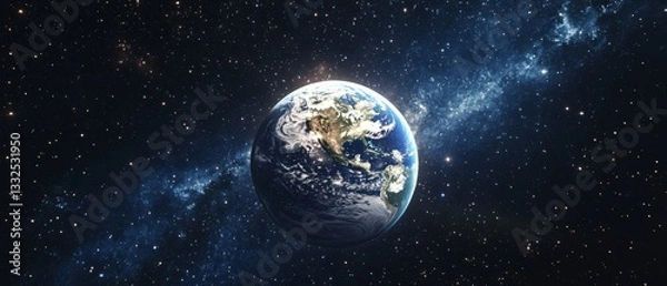 Fototapeta A large planet is floating in space with a milky way background