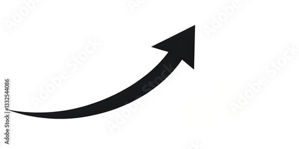 Obraz A Bold Black Arrow Soaring Upwards, Symbolizing Growth, Progress, And Ambition, With A Smooth Curved Trajectory Against A White Background