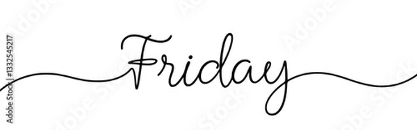 Fototapeta Friday inscription continuous one line drawing with word. Minimalistic drawing of phrase illustration.
