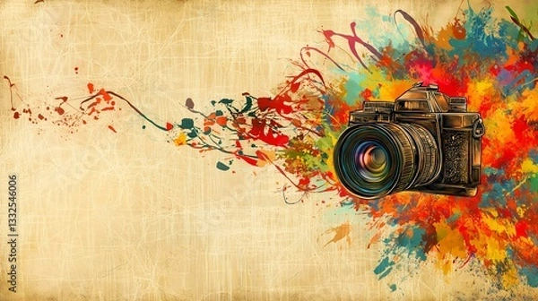 Obraz Vintage Camera with Flowing Liquid Colors – Symbolizing Creativity, Art, and the Birth of Imagination – Surreal Artistic Concept – Generative AI
